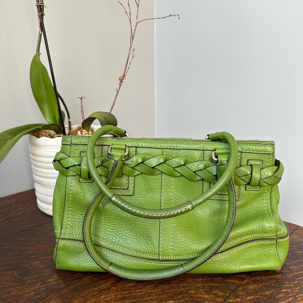 Coach Hampton Leather Satchel - Green Leather